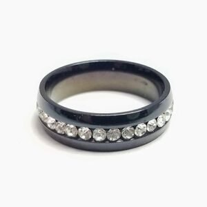 Vintage Inlaid Rhinestone Band Ring, Size 8, Estate